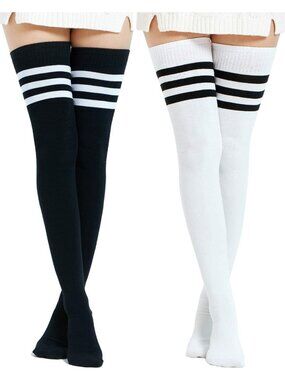 Extra Long Cotton Stripe Thigh High Socks | Over the Knee Plus Size Stockings